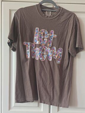 Comfort Colors Brown Short Sleeve Tee with Colorful Floral LET THEM Applique